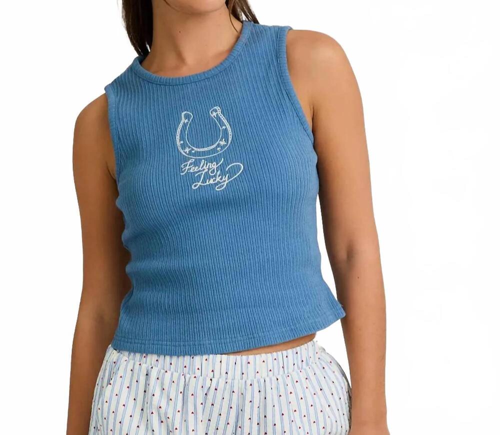 NEW LE LIS feeling lucky tank top in dusty blue